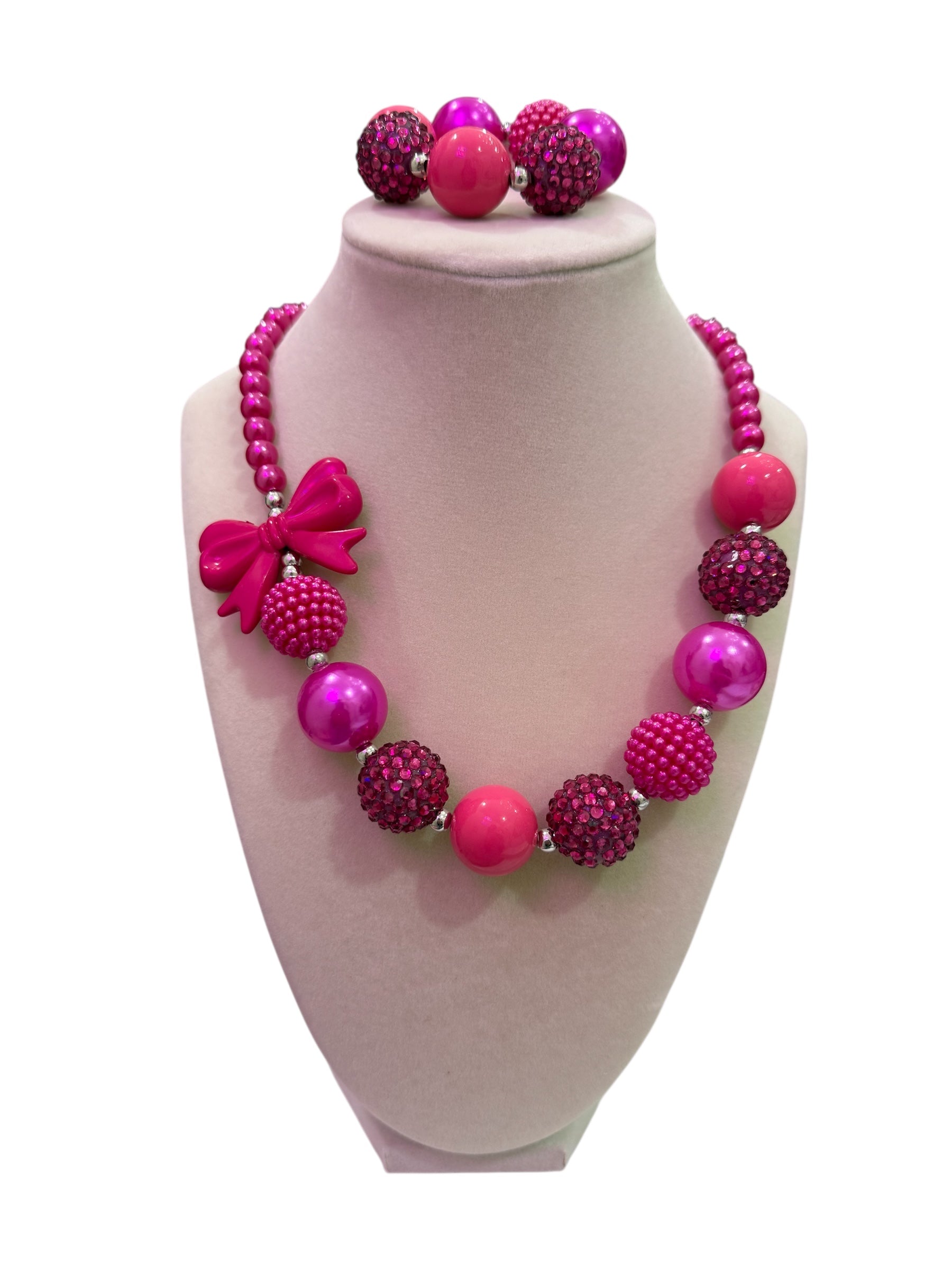 Fuchsia Bow Necklace/ Bracelet